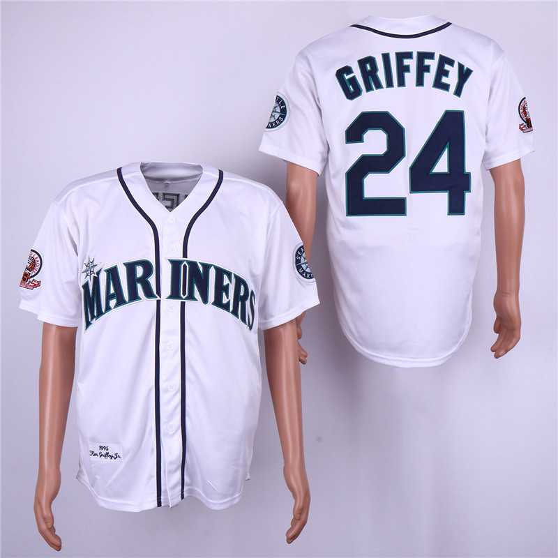 Mariners 24 Ken Griffey Jr. White 1995 Throwback Jersey Dzhi,We sell and wholesale Mariners 24 Ken Griffey Jr. White 1995 Throwback Jersey Dzhi on line form chian!